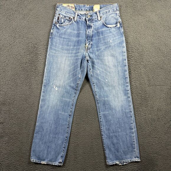 Vtg Abercrombie & Fitch Jeans Mens 30x32 Blue Bootcut Distressed Light Wash Y2K - Picture 1 of 16